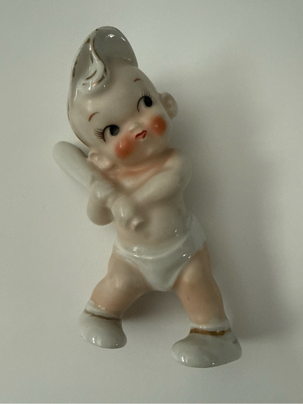 Mid Century Sports Baby Baseball Ceramic Kewpie Style Figurine